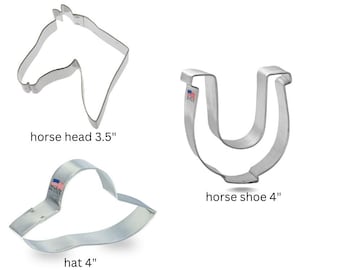 Derby set of 3 cookie cutters, Horse Head, hat, horseshoe   Derby racing,  party supply, made in usa horse shoe