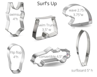 surf up cookie cutter, you pick your set, Surfboard, swimsuit, trunks, convertible, wave, flip flop, Cookie Cutter beach