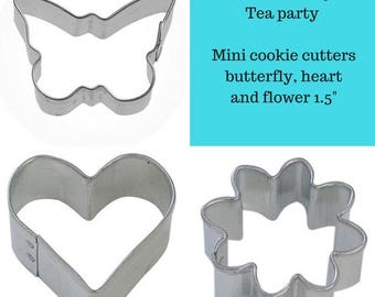 Monther's Day cookie cutter, Valentine's Day Mini cookie cutter set, 1.5" flower, 1.5"  butterfly,  Heart mini Go together like mini cutters