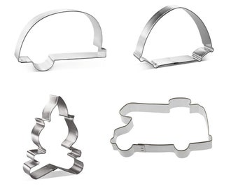 Camping cookie cutters, you pick set, RV, Tent, campfire, Glamper Camper Cookie Cutter, 4", travel Trailer Made in US camp fire recreational