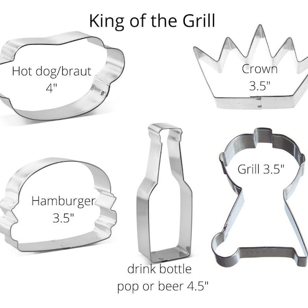 Father's Day bbq cookie cutter set, you pick set, Charcoal kettle Grill 3.5", hot dog, beer bottle, soda, hamburger Labor Day