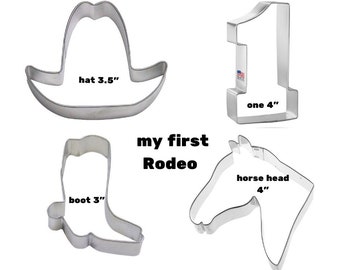 my first rodeo cookie cutter set, you pick cutters,  cowboy boot or hat, horse, or number one, first birthday cookie cutters