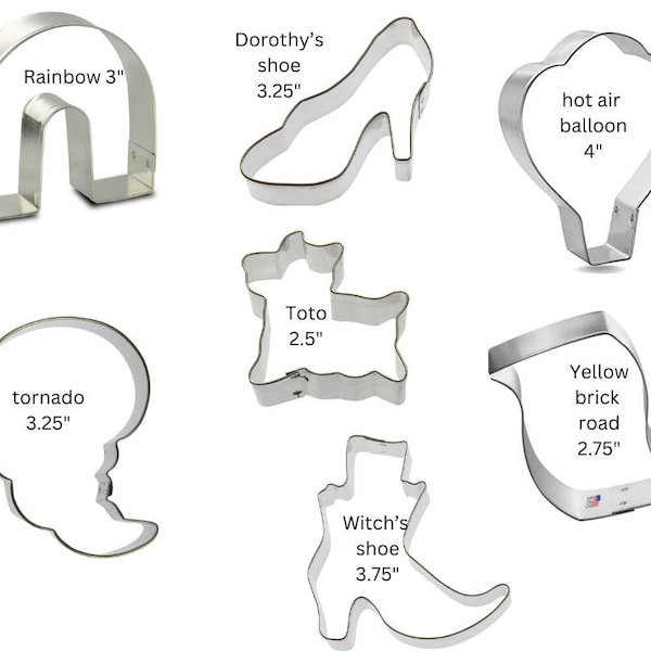 Wizard of Oz cookie cutter, you pick, shoe, witch, Toto, hot air balloon, yellow brick road, rainbow, tornado, metal cutters