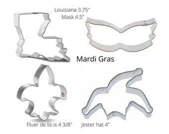 Mardi Gras cookie cutter set You pick your set, Mask 4", Louisiana state, Jester hat cookie cutter, Fleur de Lis cookie cutter, metal cutter