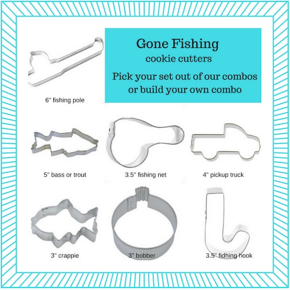 Gone Fishing Cookie Cutters, 2 Fish, Fishing Pole, Net, Bobber
