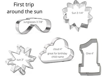 first birthday cookie cutter, 1st trip around the sun birthday number one, sun, cloud, sunglasses cookie cutter you are my sunshine