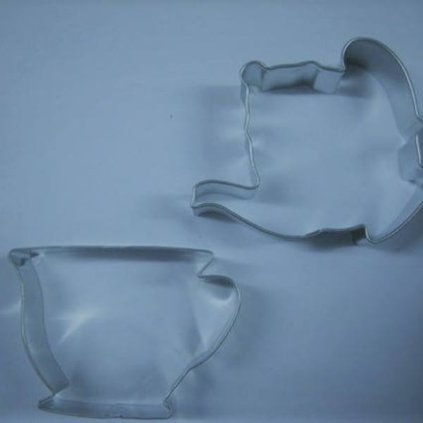 Tea Party Cookie cutter, Teapot 3.75" and cup 3.5" set of 2, mother's day, tea for 2 two second birthday