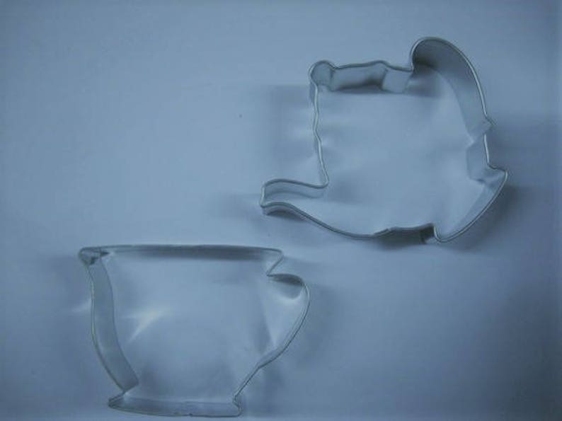 Tea Party Cookie cutter, Teapot 3.75 and cup 3.5 set of 2, mother's day, tea for 2 two second birthday image 1