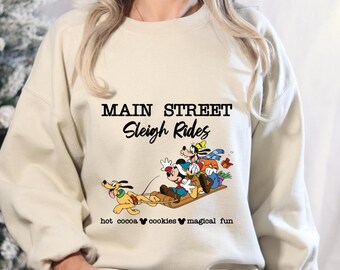 Main Street Sleigh Rides Mickey And Friends Sweatshirt, Disney Christmas Shirt, Xmas Disney Sweater, Family Christmas Vacation