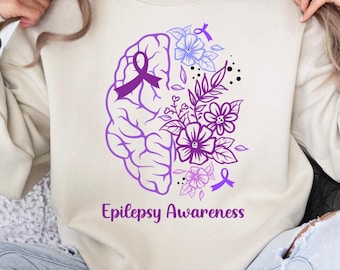 Epilepsy Awareness Crewneck, Purple Ribbon, Neurodiversity Support