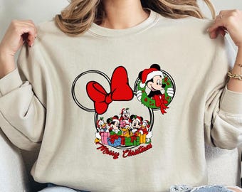 Mickey and Friends Merry Christmas Sweatshirt,Merry Christmas 2023 Sweatshirt, Christmas Mickey and Minnie Sweatshirt