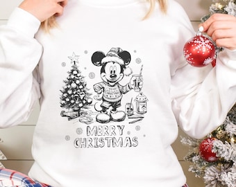 Vintage Retro Merry Christmas Mickey Mouse Shirt, Disney Christmas Shirt, Christmas Family Shirt, Mickey Sketch Shirt, Christmas Gift