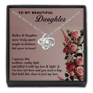 To MY BEAUTIFUL DAUGHTER Engraved Heart Necklace - Personalised Flower Message Card & Gift Box - Present from Mum Dad - Cute Gifts For Her