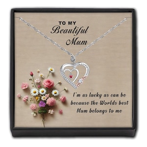 Rose Gold Mum Heart Necklace - Rose Flower Personalised Message Card & Gift Box - Present from Son Daughter - Gifts For Her Women