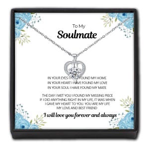 Collier coeur en cristal à mon âme soeur - Fleur bleue, carte de message personnalisée, cadeau pour femme, couple, souvenir du partenaire, mari, meilleur ami