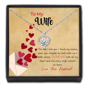 To My Wife Crystal Heart Necklace - Blue Flower Personalised Message Card Gift for Wife Couple Keepsake From Your Husband Best Friend Love
