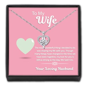 Collana con cuore di cristallo "A mia moglie" - Regalo romantico di compleanno per moglie, personalizzato, in scatola di cartone, dal tuo amato marito