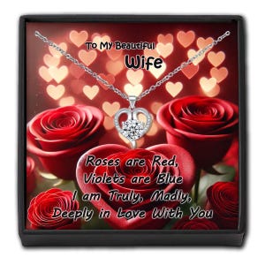 Para minha linda esposa colar de coração de cristal cartão de mensagem personalizado e caixa de presente - presente para esposa do marido - presente de aniversário de lembrança