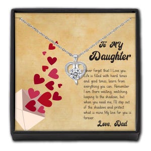 Ich liebe Dich TOCHTER Kristallherz Halskette - Geschenk Box - Geschenk verpackt - personalisierte Karte von Mama & Papa - Andenken Geburtstagsgeschenk für Tochter