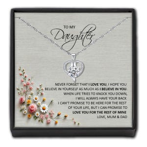 Collana con cuore di cristallo "To My Daughter" - Regalo in scatola - Biglietto personalizzato da mamma e papà - Regalo di compleanno per donne figlie