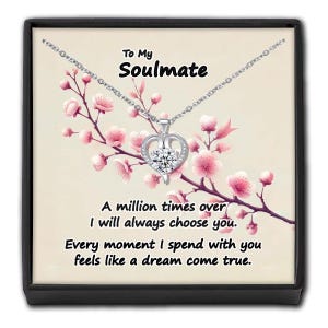 Collar de corazón de cristal SOULMATE en caja de regalo con mensaje personalizado, tarjeta de regalo para esposa, pareja, amor, recuerdo