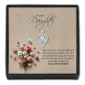 Collana con cuore di cristallo "To My Daughter" - Regalo in scatola - Biglietto personalizzato da mamma e papà - Regalo di compleanno per donne figlie