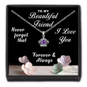 Collana "Alla mia bellissima amica" - Cuore di cristallo in scatola regalo - Biglietto regalo personalizzato per figlia, sorella, migliore amica, mamma, papà - Ricordo di compleanno