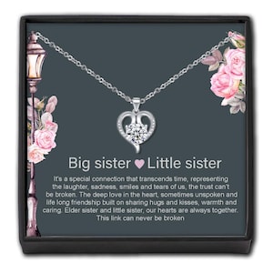 Regalo per sorella maggiore e sorella minore per le migliori amiche Collana con cuore di cristallo - Scheda personalizzata in scatola ricordo festa di compleanno