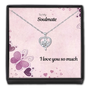 Alla mia anima gemella, ti amo - Collana con cuore di cristallo - Confezione regalo con messaggio personalizzato per moglie e coppia, ricordo del partner amorevole