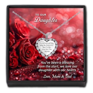 Collana con cuore inciso "A nostra figlia" - Biglietto con messaggio personalizzato e scatola regalo - Regalo da mamma e papà - Regali per lei