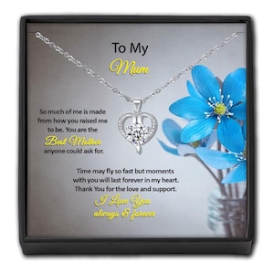 Collar de corazón de cristal para mi mamá - Regalo en caja - Tarjeta personalizada de hijo e hija - Regalo de cumpleaños de recuerdo para mamá