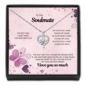 Collier coeur en cristal À mon âme soeur - Coffret carte de message personnalisée cadeau pour femme couple souvenir d'un mari amoureux