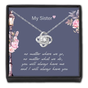 Meine Schwester Kristallknotenhalskette - Personalisierte Karte Boxed Geschenk für den besten Freund große Schwester kleine Schwester Andenken Geburtstag