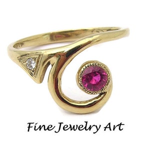 SALE Ruby & Diamond Wave Ring Handmade 14k Gold Unique Summer Splash Jewelry Art Design Flowing Ocean Wave Original image 1