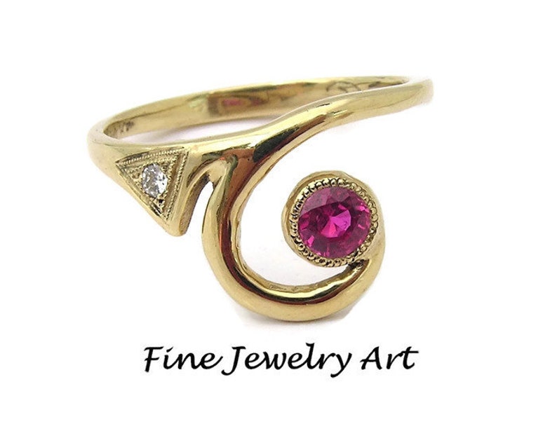 SALE Ruby & Diamond Wave Ring Handmade 14k Gold Unique Summer Splash Jewelry Art Design Flowing Ocean Wave Original image 1