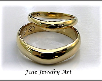 VERKOOP bijpassende trouwring ringset - uniek handgemaakt 14k wit goud - zijn trouwringen - eenvoudig tijdloos ontwerp - soepel en elegant