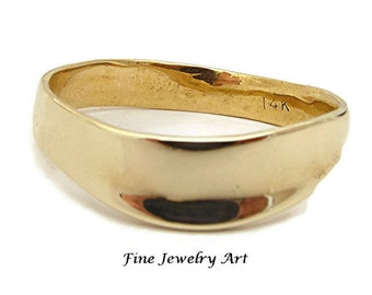 SALE 14k Women's Wave Ring Band Handmade - Unique "Gentle Ebb" Gold Cast Artistic Sculpted Smooth Flowing Gently Curved Ring  Design by EVB