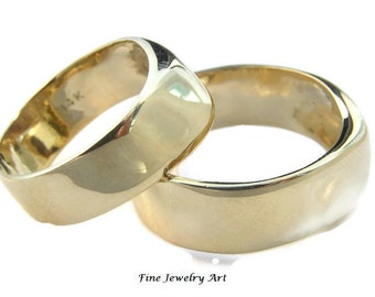 Wide 14k Gold  Band Matching Wedding Ring Set His Hers- Truly Unique "Twilight Vanishing"  Original Artist Design Sculpted & Flowing