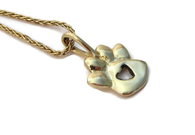 14k Solid Gold Paw Print Necklace with Center Heart Cut