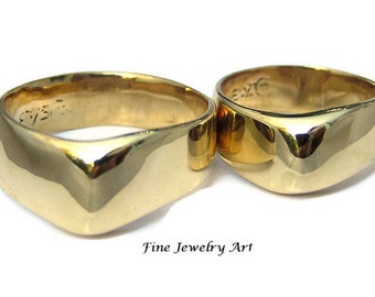 Flowing 18k Gold Matching His Hers Wedding Ring Bands Set -  Unique "Twilight Vanishing" Jewelry Artist Design - Wide Wedding Rings by EVB