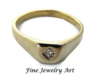 SALE- Unique Ring Trapezoid Design- Handmade 14k Gold & Diamond  - Flush Setting Versatile Styling - Smooth Elegant Pinky or Engagement Ring