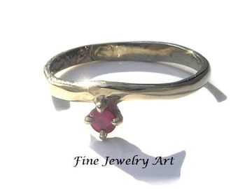 SALE- Handmade Simple Thin 14k White Gold Ruby Ring - " Le Petite" Original Art Jewelry Design - Natural Red Gemstone - July Birthstone Ring