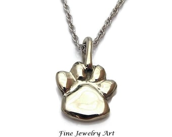 SALE Paw Print Necklace in Handmade Solid 14k White Gold - Pet Memorial Pendant Necklace- Keepsake -Memento - Dog Paw - Paw -  Fine Jewelry