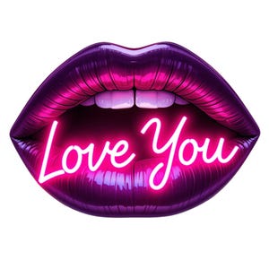 Valentijnsdag clipart paarse liefde lippen: digitale set (45 afbeeldingen van paarse lippen, neonreclame 'I Love You', rozen, zwarte rozen en verlangenborden)