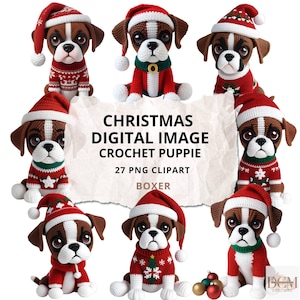 Christmas Boxer Puppies Clipart, Digital Download PNG, Holiday Dog Art, Festive Puppy Images, Printable Christmas Clipart for Crafts