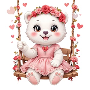 Valentine&#39;s Teddy Bear Girl - Digital Clipart Set (59 Images of Picnics, Fun Activities, with Flowers, with Gifts, and Much More)
