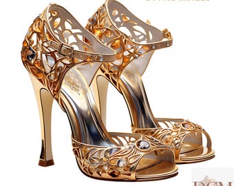 Gold High Heels Clipart – Festive PNG Images (Digital Download)