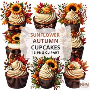 Sonnenblume Herbst Cupcakes Clipart - 13 Herbst inspirierte digitale Bilder