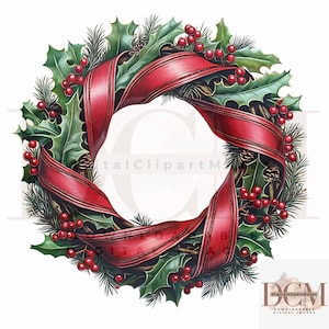23 Christmas Wreath Clipart Collection, High-Quality Digital Images for Holiday Crafts