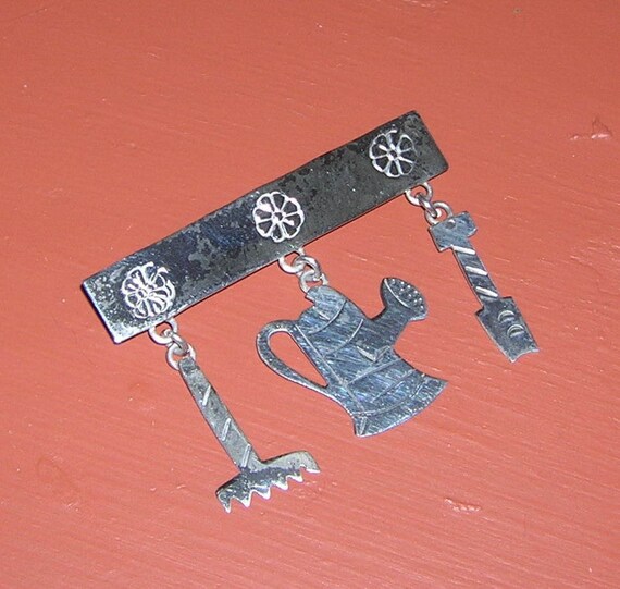Sterling Silver Garden Theme Pin/Brooch - Made in… - image 2